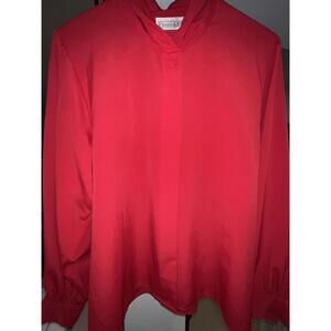 Vintage 80s Christie & Jill Red Blouse Women's 16 Made in Korea Button‎ Front